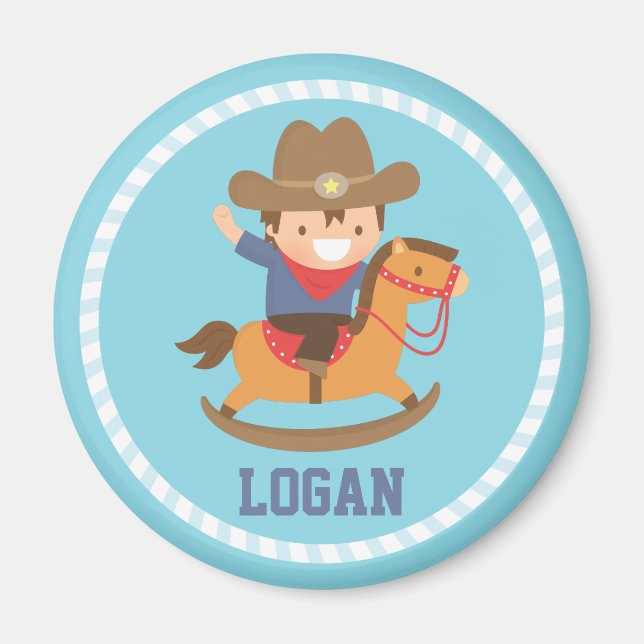 Cute Little Cowboy on Rocking Horse Magnet (Front)
