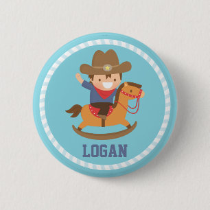 Cute Little Cowboy on Rocking Horse Pinback Button