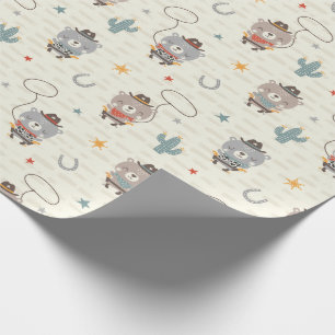Cute Little Cowboy Sheriff Bear on cream Wrapping Paper