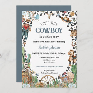 Cute Little Cowboy Western Watercolor Baby Shower Invitation