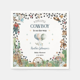 Cute Little Cowboy Western Watercolor Baby Shower Napkins