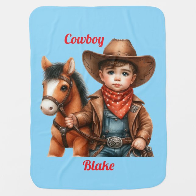  Cute little Cowboy with Horse Baby Blanket (Front)