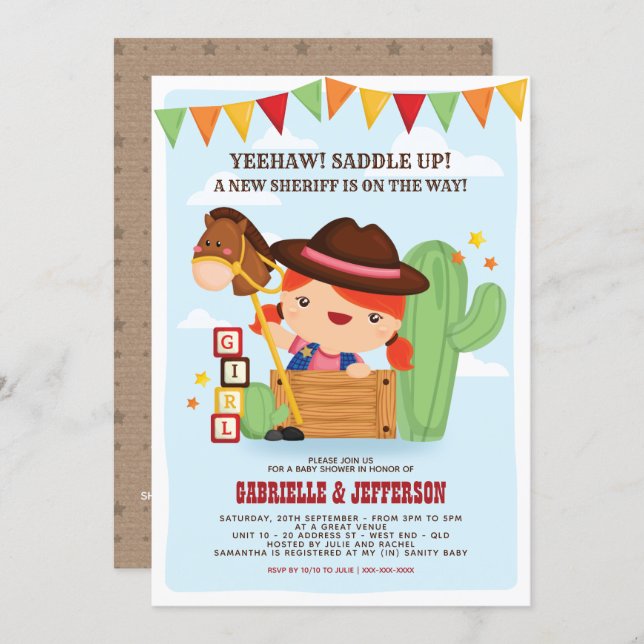 Cute Little Cowgirl Baby Shower Theme Invitation (Front/Back)