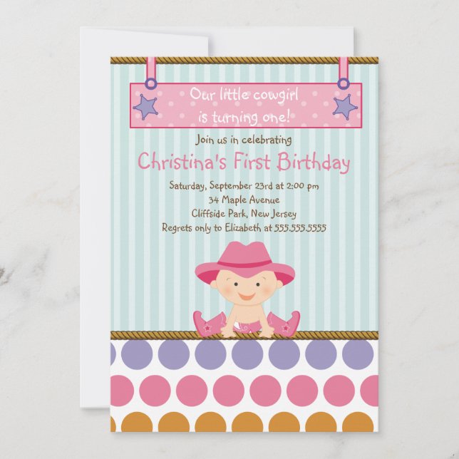 Cute Little Cowgirl Birthday Party Invitations (Front)