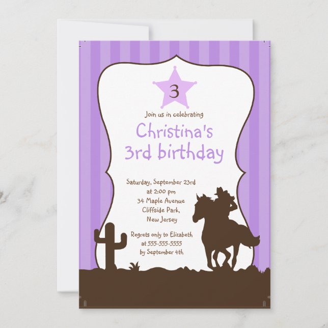 Cute Little Cowgirl Birthday Party Invitations (Front)