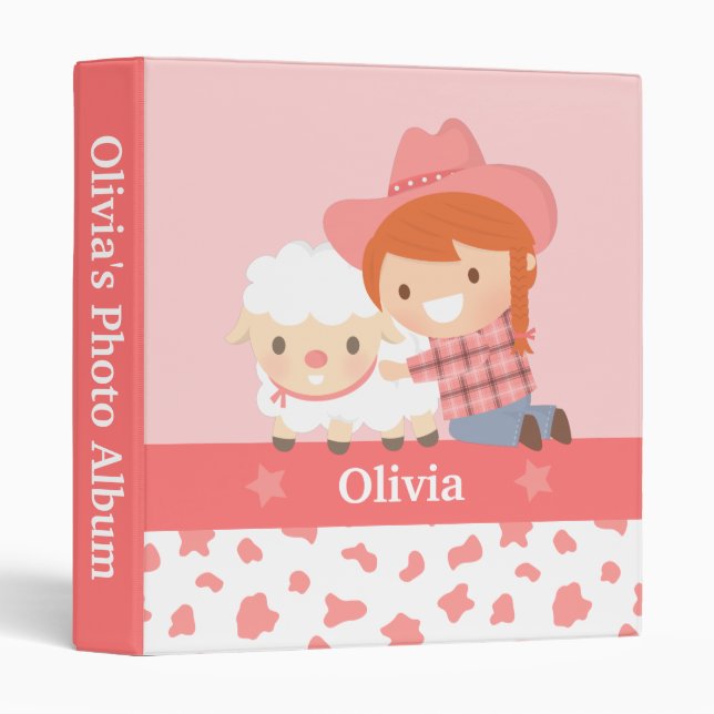 Cute Little Cowgirl Hugs Lamb Girls Photo Album Binder (Front/Spine)