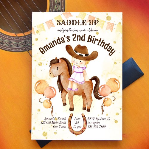 Cute little cowgirl saddle up birthday invite