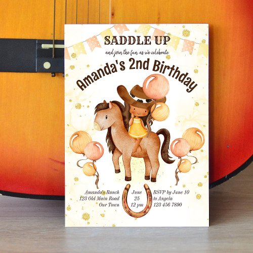 Cute little cowgirl saddle up birthday invite