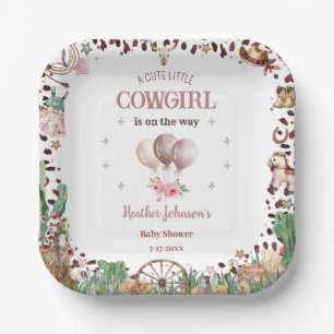 Cute Little Cowgirl Western Watercolor Baby Shower Paper Plates