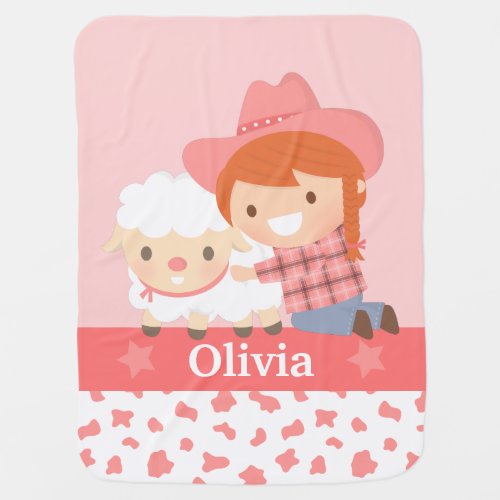 Cute Little Cowgirl with Lamb For Baby Girls Baby Blanket