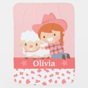 Cute Little Cowgirl with Lamb For Baby Girls Blanket