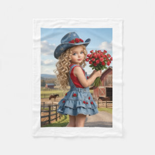 Cute Little Cowgirl with Red Roses Throw Blanket