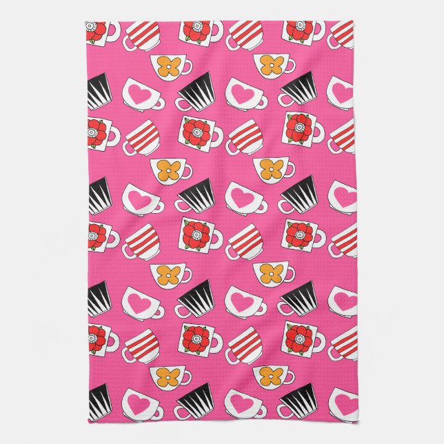 Cute Little Cups  In The Kitchen Pattern Towel (Vertical)