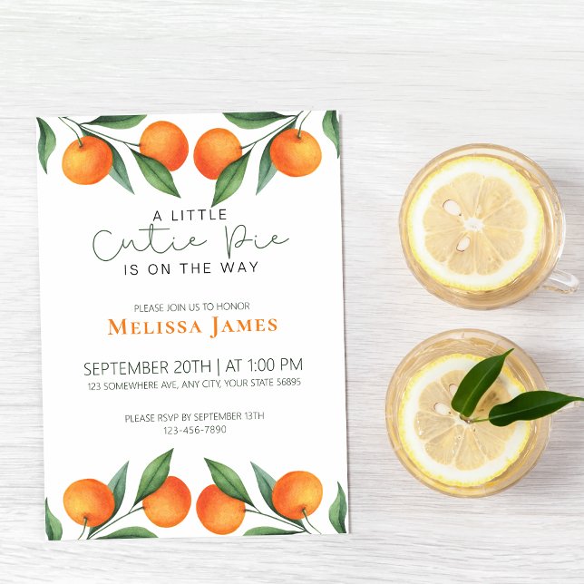 Cute Little Cutie Is On The Way Citrus Baby Shower Invitation (Creator Uploaded)