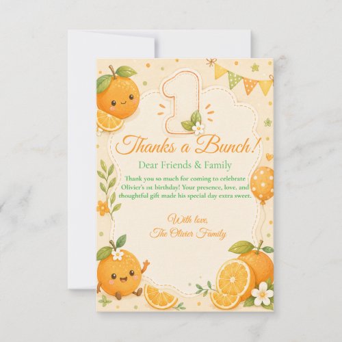 Cute Little Cutie Orange 1st Birthday Thank You  Card
