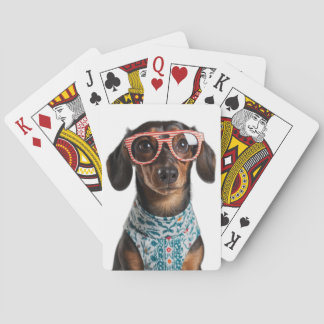 Cute Little Dachshund With Red Glasses Poker Cards