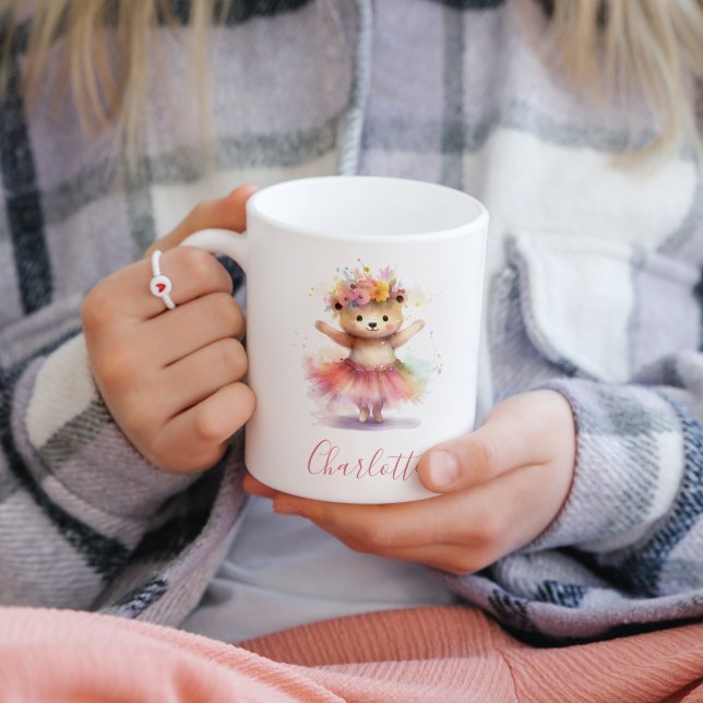 Cute Little Dancer Bear Watercolor Custom Name Coffee Mug (Creator Uploaded)
