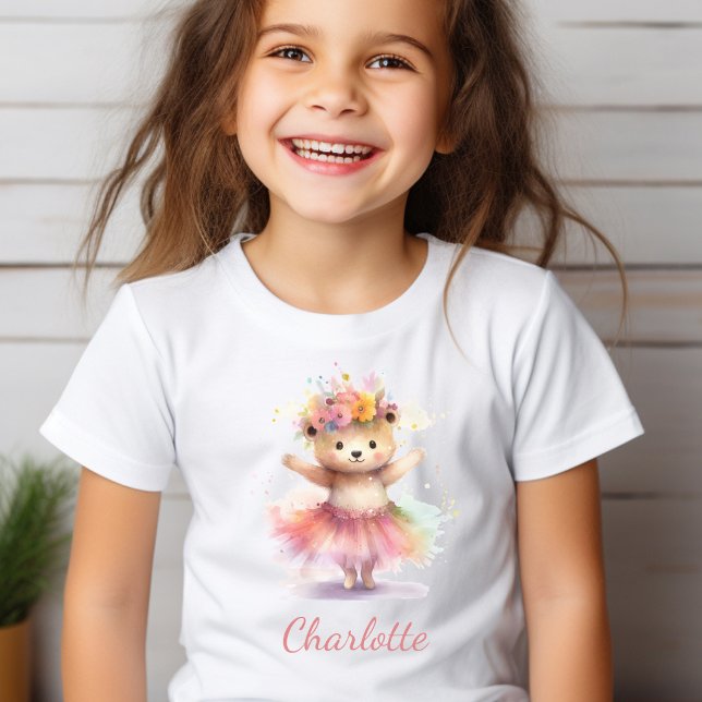 Cute Little Dancer Bear Watercolor Girl T-Shirt (Creator Uploaded)