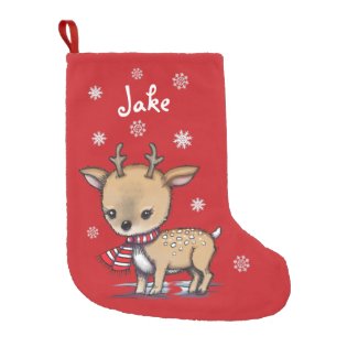Cute Little Deer Illustrated Art Small Christmas Stocking