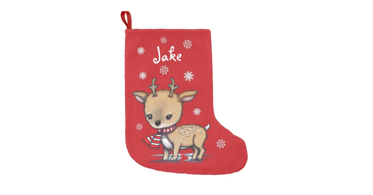Cute Little Deer Illustrated Art Small Christmas Stocking | Zazzle