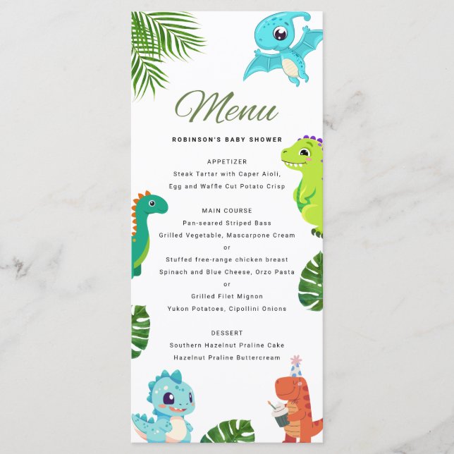 Cute Little Dino Baby Shower Menu (Front)