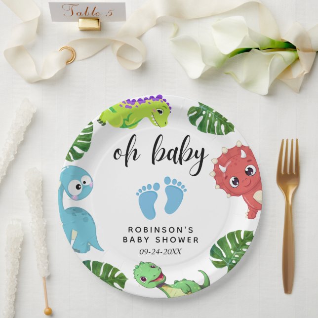 Cute Little Dino Baby Shower Paper Plates (Wedding)