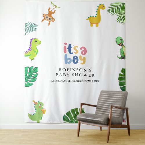 Cute Little Dino Baby Shower Photo Booth Tapestry