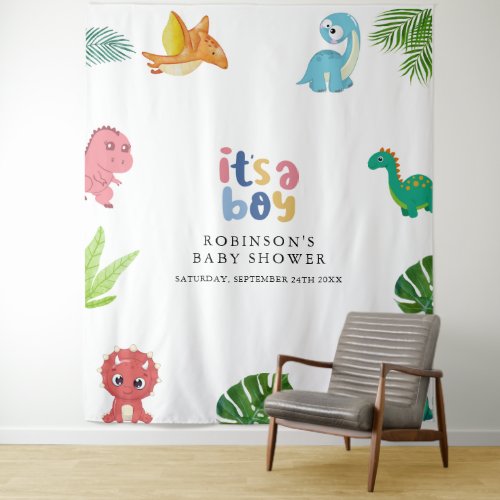 Cute Little Dino Baby Shower Photo Booth Tapestry