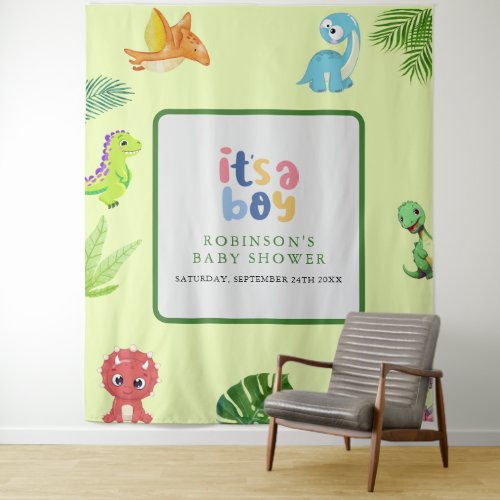 Cute Little Dino Baby Shower Photo Booth Tapestry