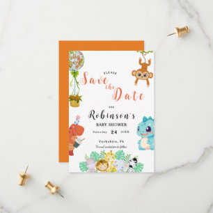 Cute Little Dino Baby Shower Save The Date