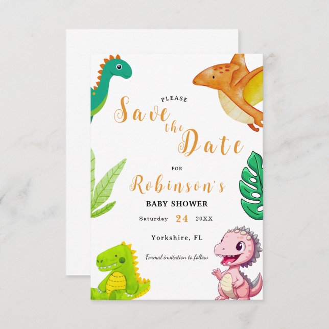 Cute Little Dino Baby Shower Save The Date (Front/Back)