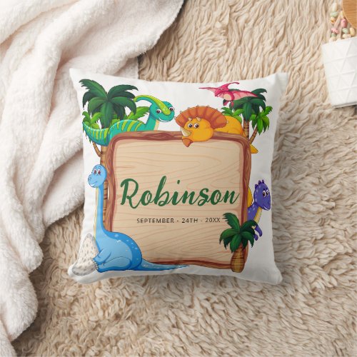 Cute Little Dino Baby Shower Throw Pillow