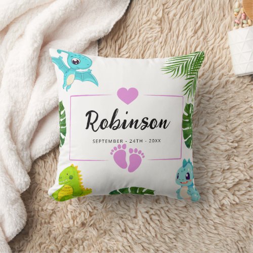 Cute Little Dino Baby Shower Throw Pillow