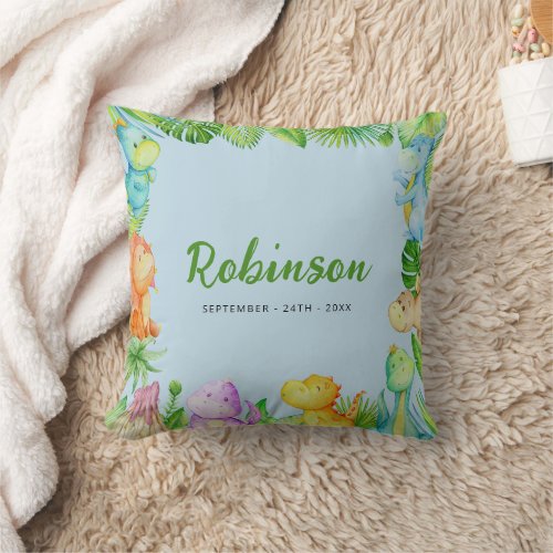 Cute Little Dino Baby Shower Throw Pillow