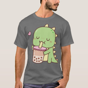 Cute Little Dino Loves Boba Milk Tea T-Shirt