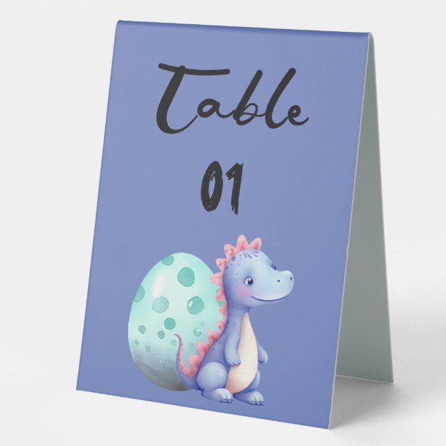 Cute Little Dinosaur Baby Shower Numbers Table Tent (Front)