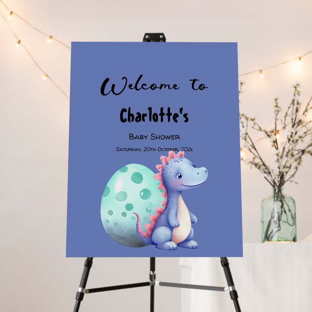 Cute Little Dinosaur Baby Shower Welcome Sign (In Situ (Stand))