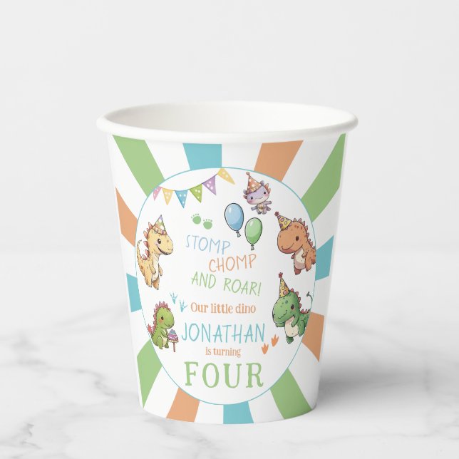 Cute little dinosaur birthday boy paper cups (Front)