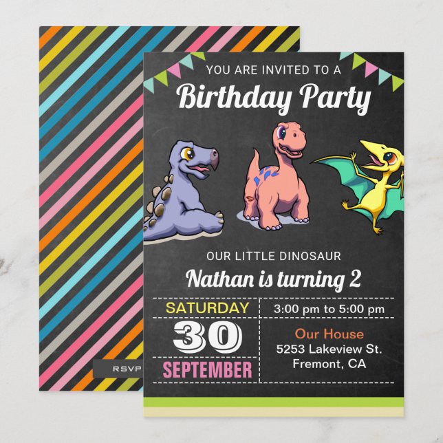 Cute Little Dinosaur Birthday Party Invitation (Front/Back)
