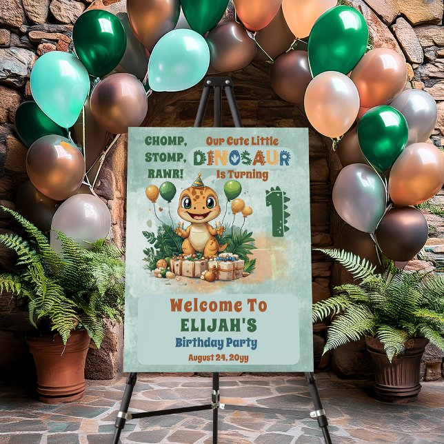 Cute Little Dinosaur Boy 1st Birthday Party Foam Board (Cute Little Dinosaur Boy 1st Birthday Party Foam Board Sign)
