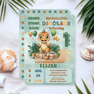 Cute Little Dinosaur Boy 1st Birthday Party Invitation