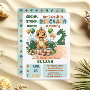 Cute Little Dinosaur Boy 2nd Birthday Party Invitation