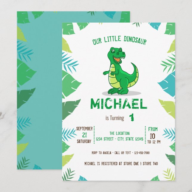 Cute Little Dinosaur  Boy Baby Shower Invitation (Front/Back)
