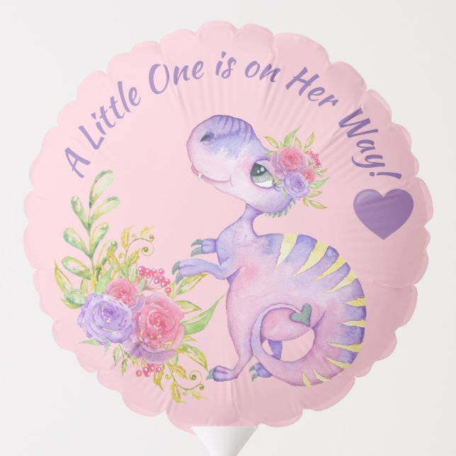 Cute Little Dinosaur Girl Baby Shower Balloon (Back)