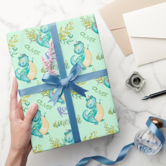 Cute Little Dinosaur Personalized Wrapping Paper (Gifting)