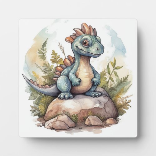 Cute Little Dinosaur Watercolor Art Plaque