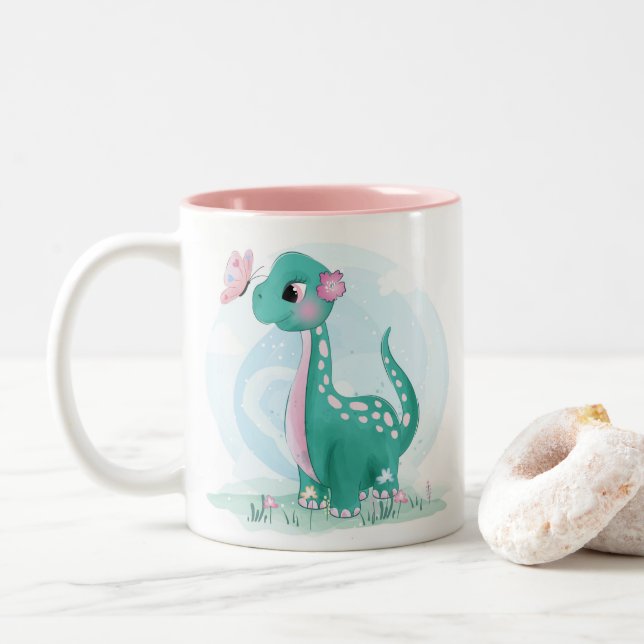 Cute Little Dinosaur With Butterfly Mug (With Donut)