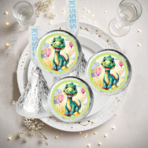 Cute little dinosaur with lots of colorful balloon hershey®'s kisses®