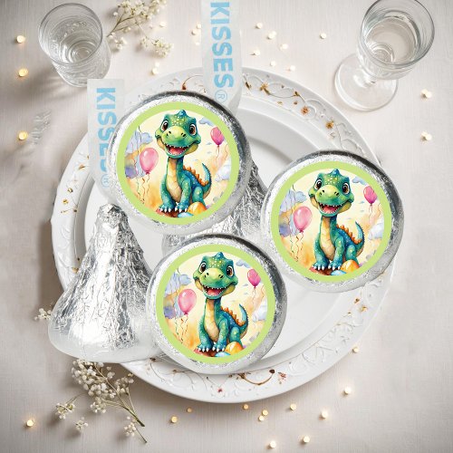 Cute little dinosaur with lots of colorful balloon hersheys kisses