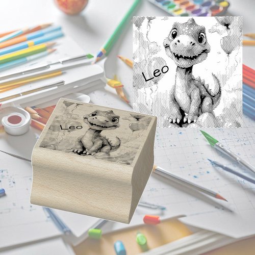 Cute little dinosaur with lots of colorful balloon rubber stamp